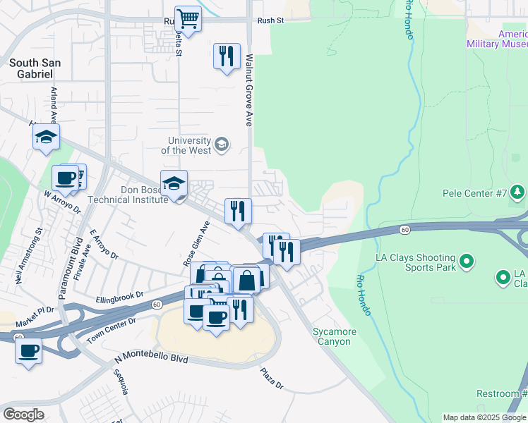 map of restaurants, bars, coffee shops, grocery stores, and more near 1056 Walnut Grove Avenue in Rosemead