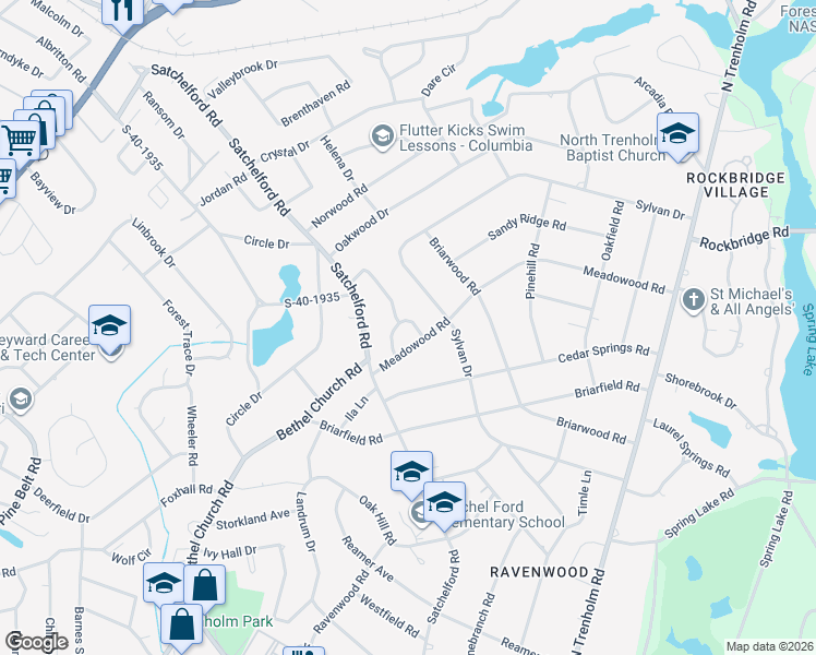 map of restaurants, bars, coffee shops, grocery stores, and more near 52 Orchard Circle in Columbia