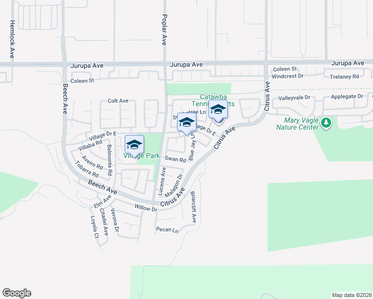 map of restaurants, bars, coffee shops, grocery stores, and more near 11625 Robin Drive in Fontana