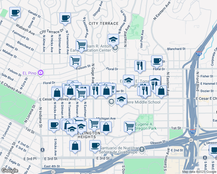 map of restaurants, bars, coffee shops, grocery stores, and more near 3905 East Hammel Street in Los Angeles