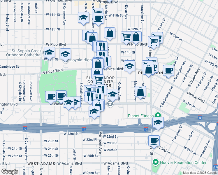 map of restaurants, bars, coffee shops, grocery stores, and more near 1723 West 17th Place in Los Angeles