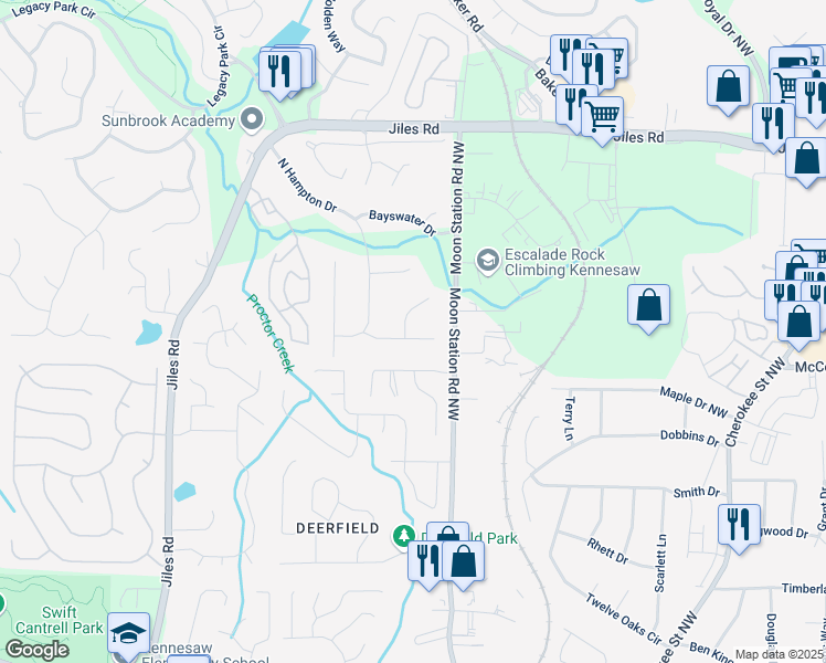 map of restaurants, bars, coffee shops, grocery stores, and more near 2280 Lexington Way in Kennesaw