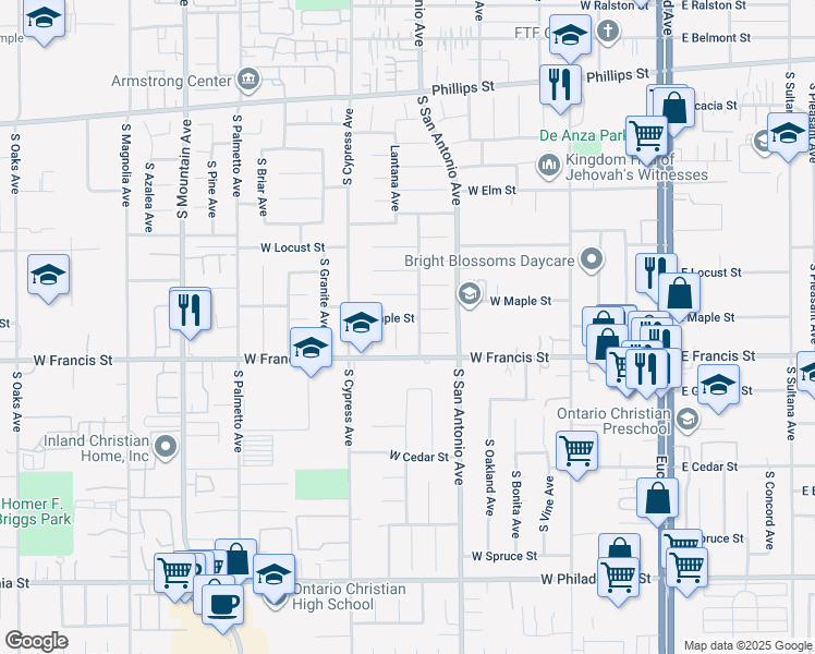 map of restaurants, bars, coffee shops, grocery stores, and more near in Ontario