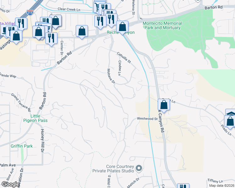 map of restaurants, bars, coffee shops, grocery stores, and more near 1666 North Laurelwood Avenue in Colton