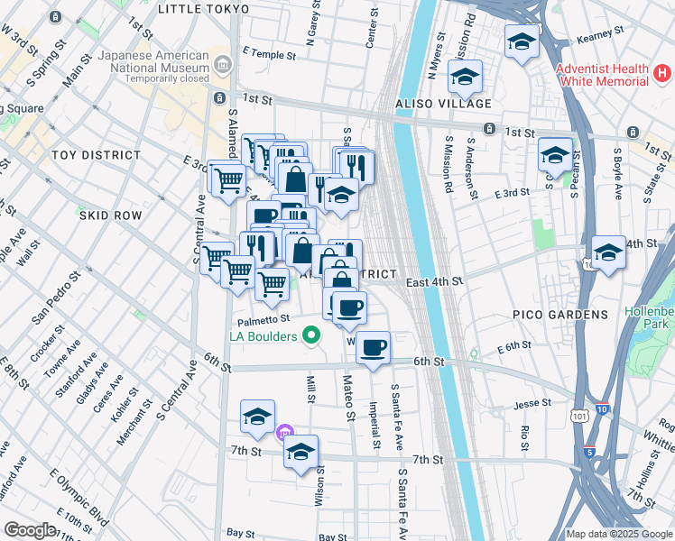 map of restaurants, bars, coffee shops, grocery stores, and more near in Los Angeles