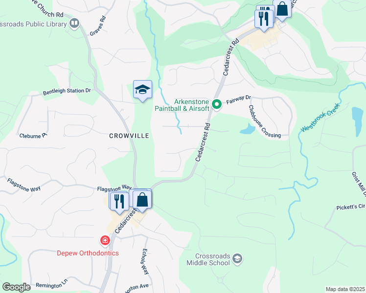 map of restaurants, bars, coffee shops, grocery stores, and more near 92 North Springs Drive in Acworth