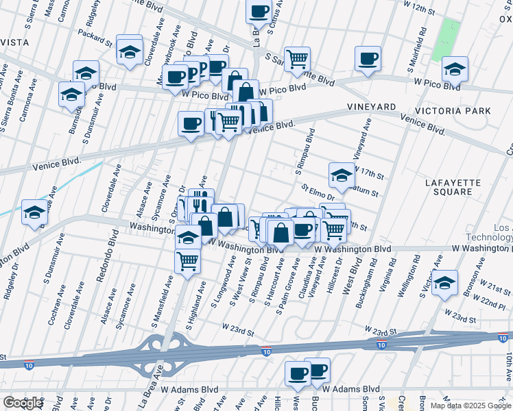 map of restaurants, bars, coffee shops, grocery stores, and more near 4848 West 18th Street in Los Angeles