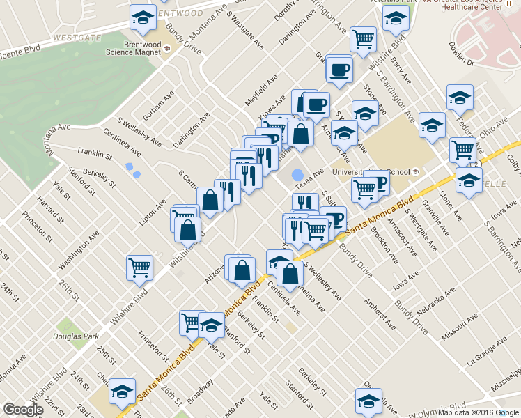 map of restaurants, bars, coffee shops, grocery stores, and more near 1236 Wellesley Avenue in Los Angeles