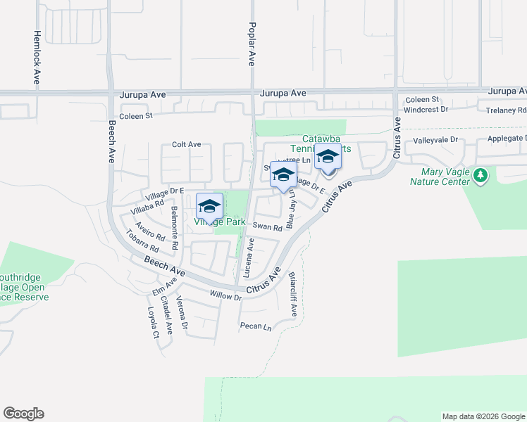 map of restaurants, bars, coffee shops, grocery stores, and more near 11622 Lark Court in Fontana