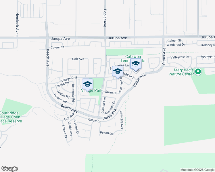 map of restaurants, bars, coffee shops, grocery stores, and more near 11622 Lark Court in Fontana