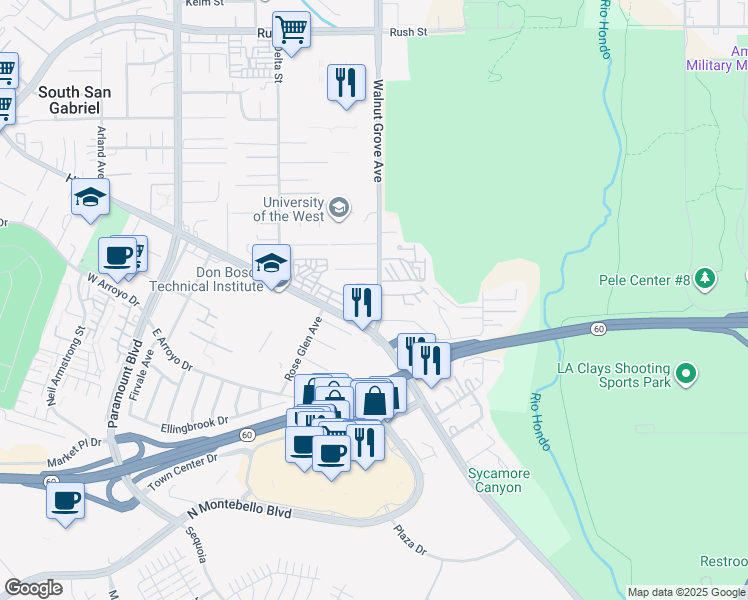 map of restaurants, bars, coffee shops, grocery stores, and more near 1116 Walnut Grove Avenue in Rosemead
