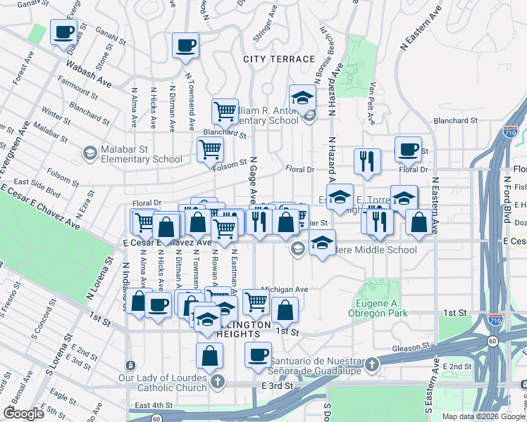 map of restaurants, bars, coffee shops, grocery stores, and more near 3831 East Hammel Street in Los Angeles