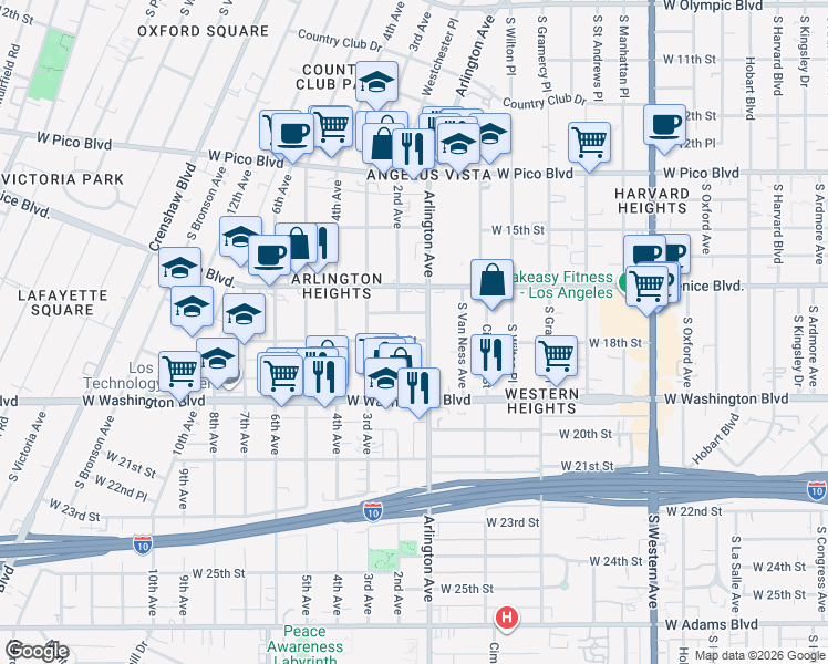 map of restaurants, bars, coffee shops, grocery stores, and more near in Los Angeles