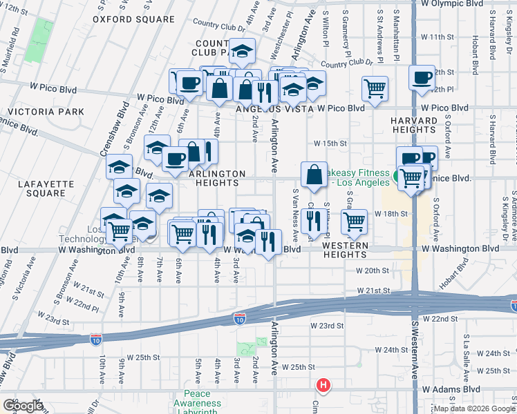 map of restaurants, bars, coffee shops, grocery stores, and more near in Los Angeles