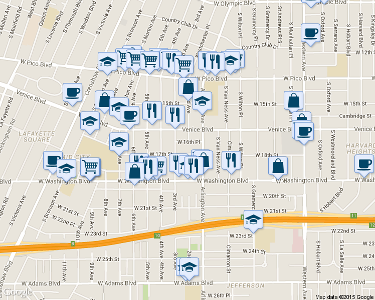 map of restaurants, bars, coffee shops, grocery stores, and more near in Los Angeles