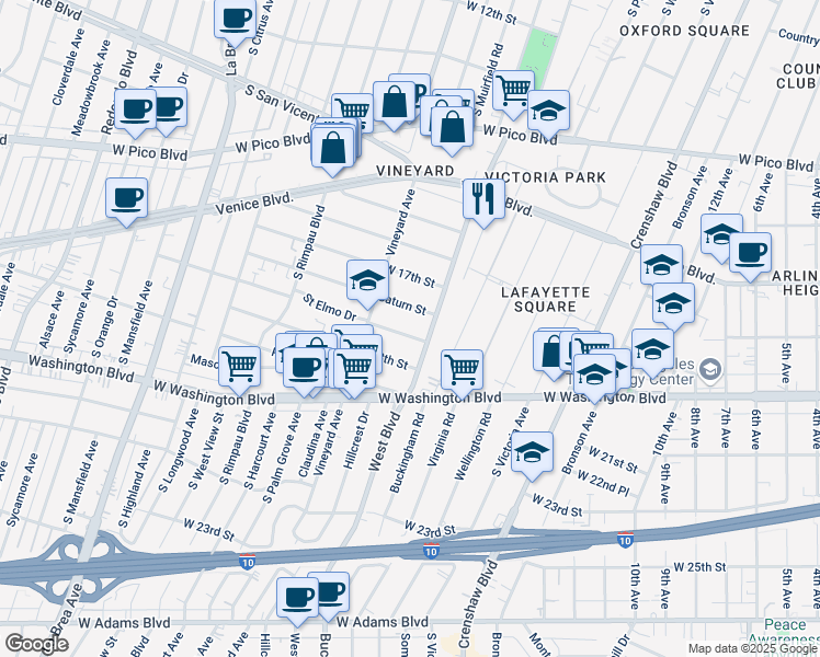 map of restaurants, bars, coffee shops, grocery stores, and more near 4508 Saturn Street in Los Angeles