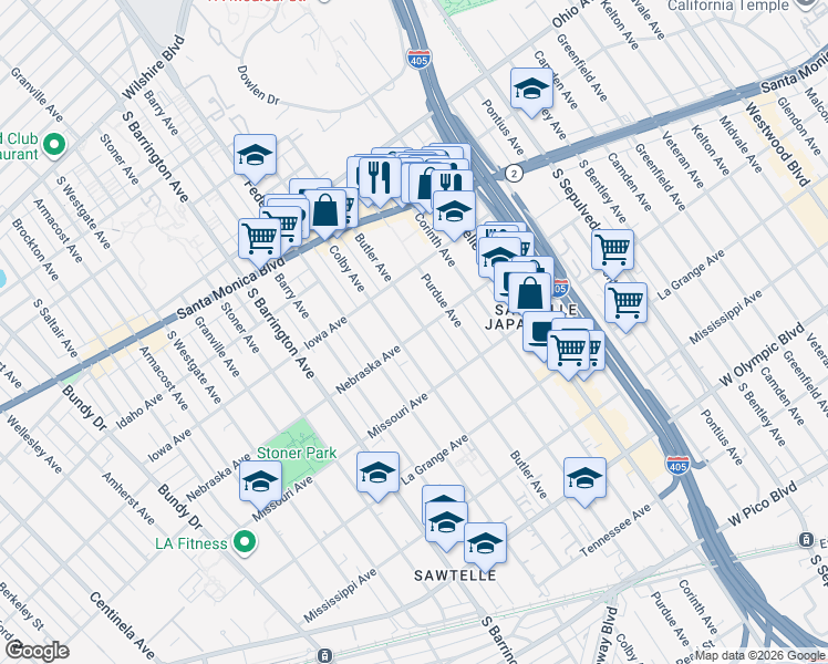 map of restaurants, bars, coffee shops, grocery stores, and more near 1748 Butler Avenue in Los Angeles