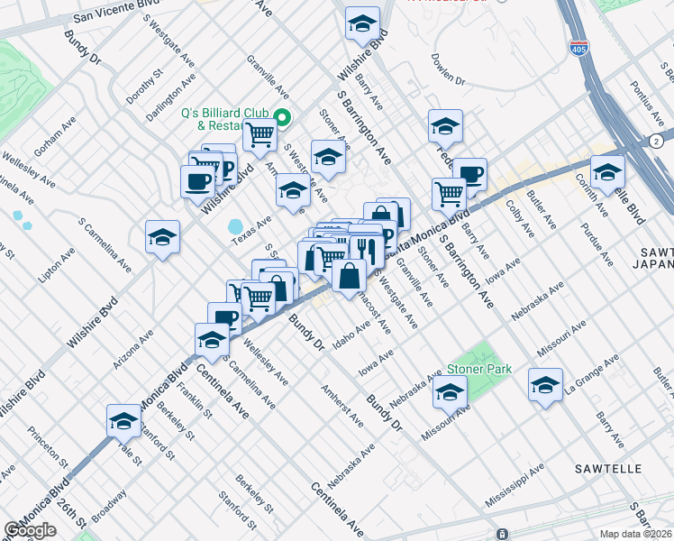 map of restaurants, bars, coffee shops, grocery stores, and more near in Los Angeles