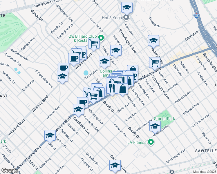 map of restaurants, bars, coffee shops, grocery stores, and more near 1427 Brockton Avenue in Los Angeles