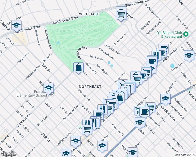 map of restaurants, bars, coffee shops, grocery stores, and more near 935 Stanford Street in Santa Monica