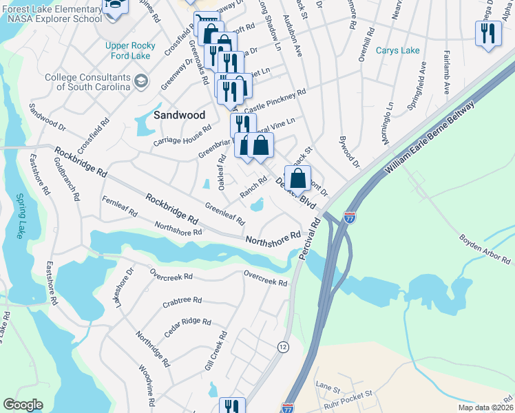 map of restaurants, bars, coffee shops, grocery stores, and more near 3449 Willow Ridge Road in Columbia
