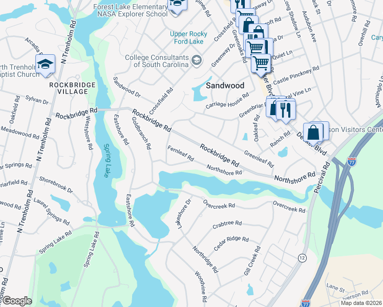 map of restaurants, bars, coffee shops, grocery stores, and more near 3800 Rockbridge Road in Columbia