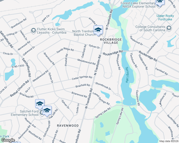 map of restaurants, bars, coffee shops, grocery stores, and more near 6317 Pinefield Road in Columbia