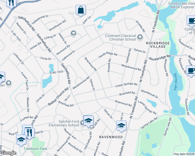 map of restaurants, bars, coffee shops, grocery stores, and more near 6351 Briarwood Road in Columbia
