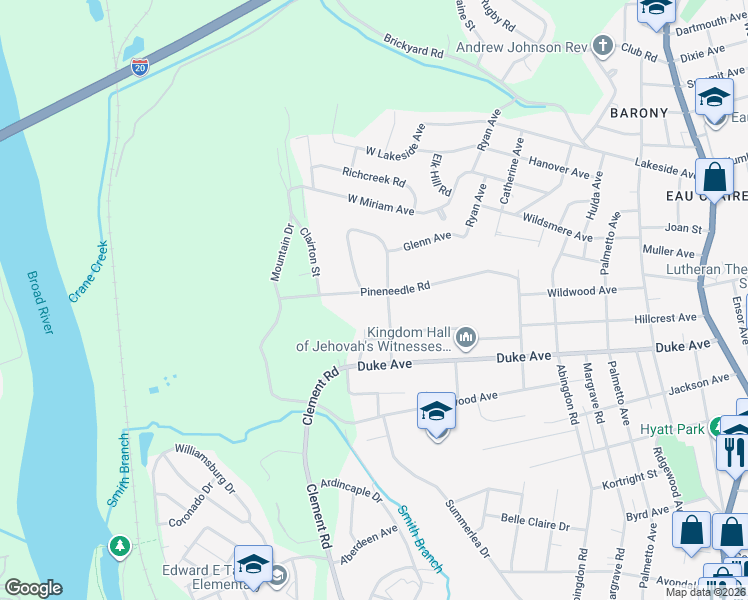 map of restaurants, bars, coffee shops, grocery stores, and more near 263 Pineneedle Road in Columbia