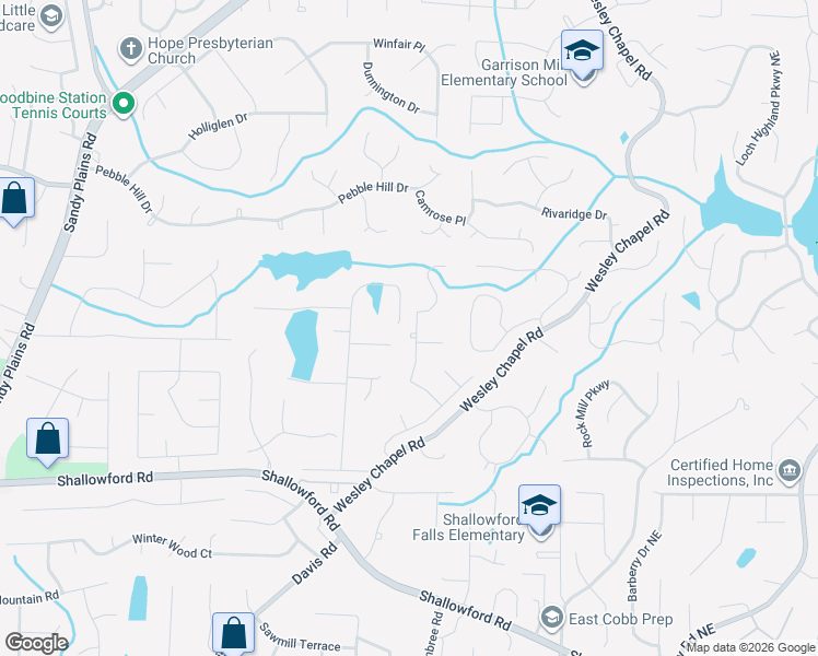 map of restaurants, bars, coffee shops, grocery stores, and more near 3790 Northpoint Drive in Marietta