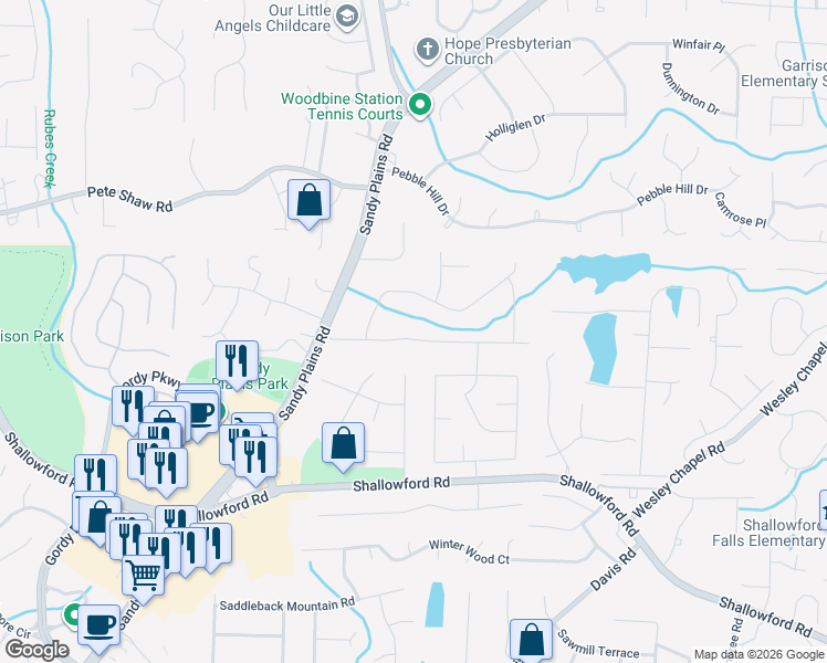 map of restaurants, bars, coffee shops, grocery stores, and more near 3311 Creek Hollow Drive in Marietta