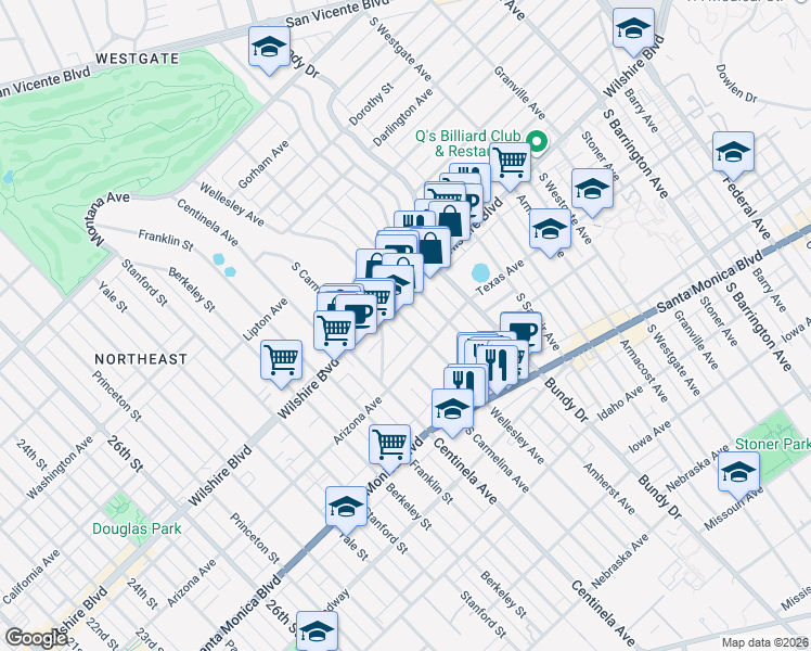 map of restaurants, bars, coffee shops, grocery stores, and more near 1223 Wellesley Avenue in Los Angeles