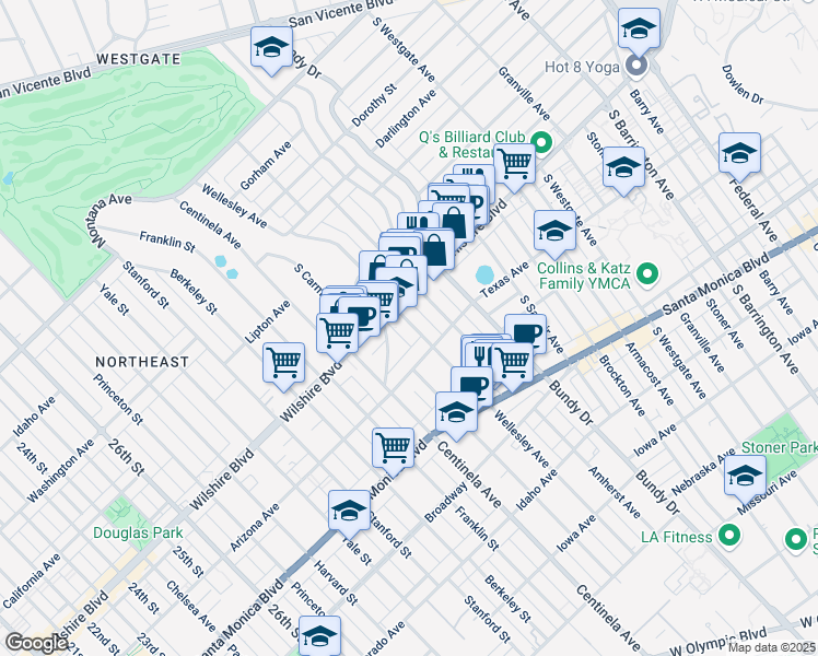 map of restaurants, bars, coffee shops, grocery stores, and more near 1223 Wellesley Avenue in Los Angeles