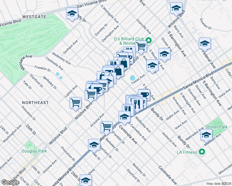 map of restaurants, bars, coffee shops, grocery stores, and more near 1236 Wellesley Avenue in Los Angeles
