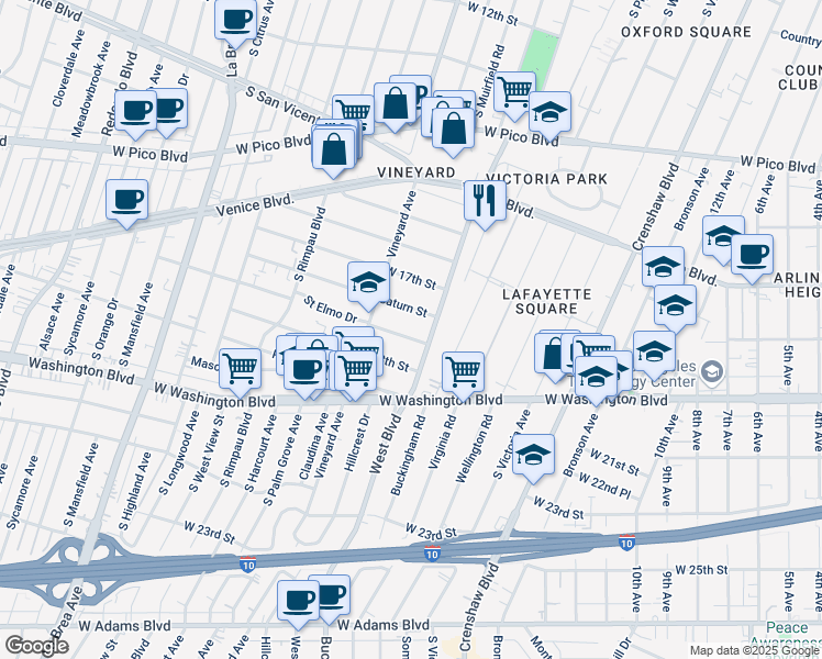 map of restaurants, bars, coffee shops, grocery stores, and more near 4508 Saturn Street in Los Angeles