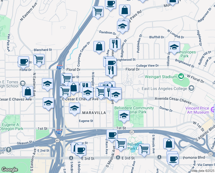 map of restaurants, bars, coffee shops, grocery stores, and more near 4773 East Hammel Street in Los Angeles