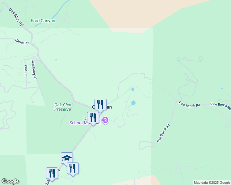 map of restaurants, bars, coffee shops, grocery stores, and more near 39804 Pine Bench Road in Oak Glen