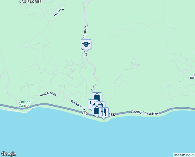 map of restaurants, bars, coffee shops, grocery stores, and more near 3666 Las Flores Canyon Road in Malibu