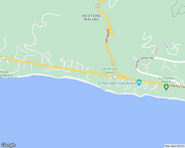 map of restaurants, bars, coffee shops, grocery stores, and more near 33306 Pacific Coast Highway in Malibu