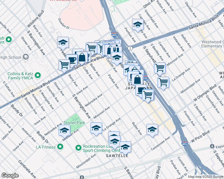 map of restaurants, bars, coffee shops, grocery stores, and more near 1800 Butler Avenue in Los Angeles