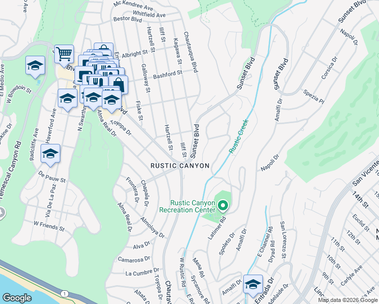 map of restaurants, bars, coffee shops, grocery stores, and more near 740 Iliff Street in Los Angeles