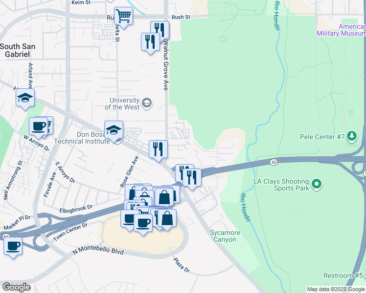 map of restaurants, bars, coffee shops, grocery stores, and more near 1090 Walnut Grove Avenue in Rosemead