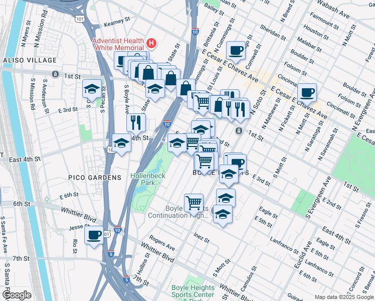 map of restaurants, bars, coffee shops, grocery stores, and more near 2107 East 4th Street in Los Angeles