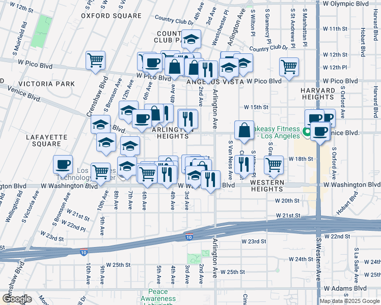 map of restaurants, bars, coffee shops, grocery stores, and more near 1634 3rd Avenue in Los Angeles