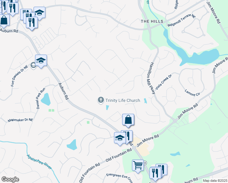 map of restaurants, bars, coffee shops, grocery stores, and more near 3198 Highland Forge Trail in Dacula