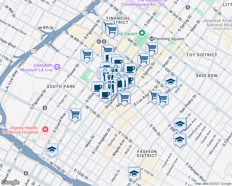 map of restaurants, bars, coffee shops, grocery stores, and more near in Los Angeles