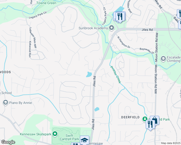 map of restaurants, bars, coffee shops, grocery stores, and more near 2607 Lone Oak Trail in Kennesaw