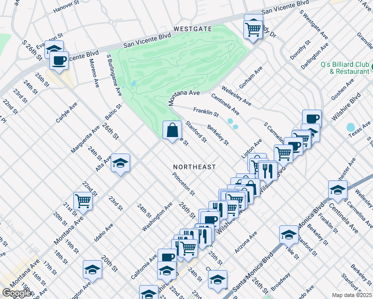 map of restaurants, bars, coffee shops, grocery stores, and more near 860 Yale Street in Santa Monica