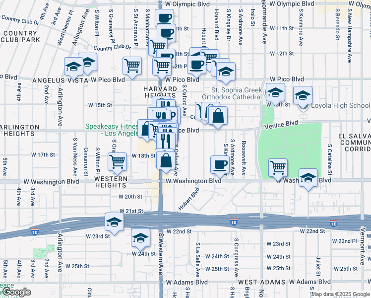 map of restaurants, bars, coffee shops, grocery stores, and more near 1706 Westmoreland Boulevard in Los Angeles