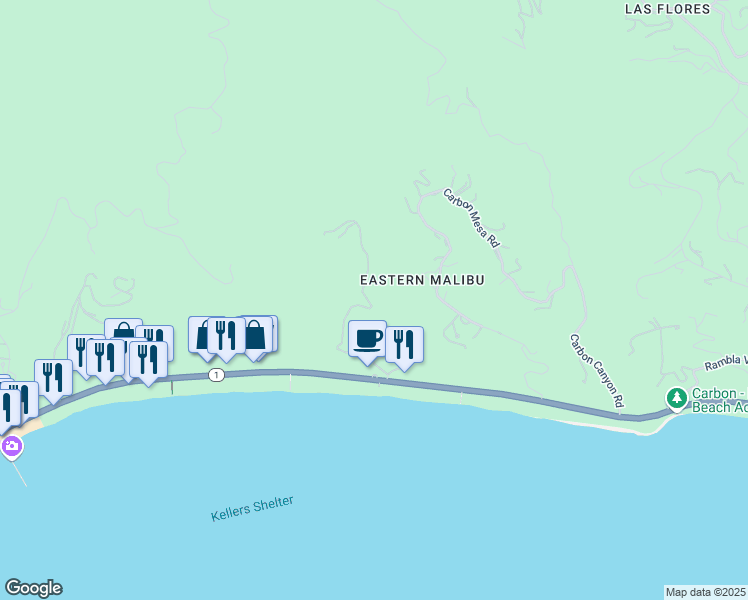 map of restaurants, bars, coffee shops, grocery stores, and more near 5024 Carbon Beach Terrace in Malibu